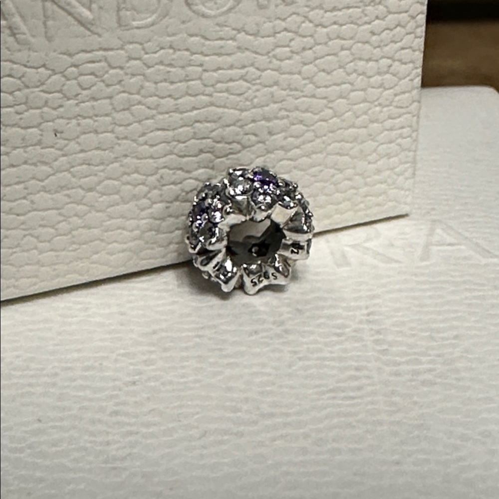 Pandora great shape forget me not floral purple clear crystal stamp spacer charm - Picture 4 of 4